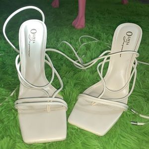 White strappy heels